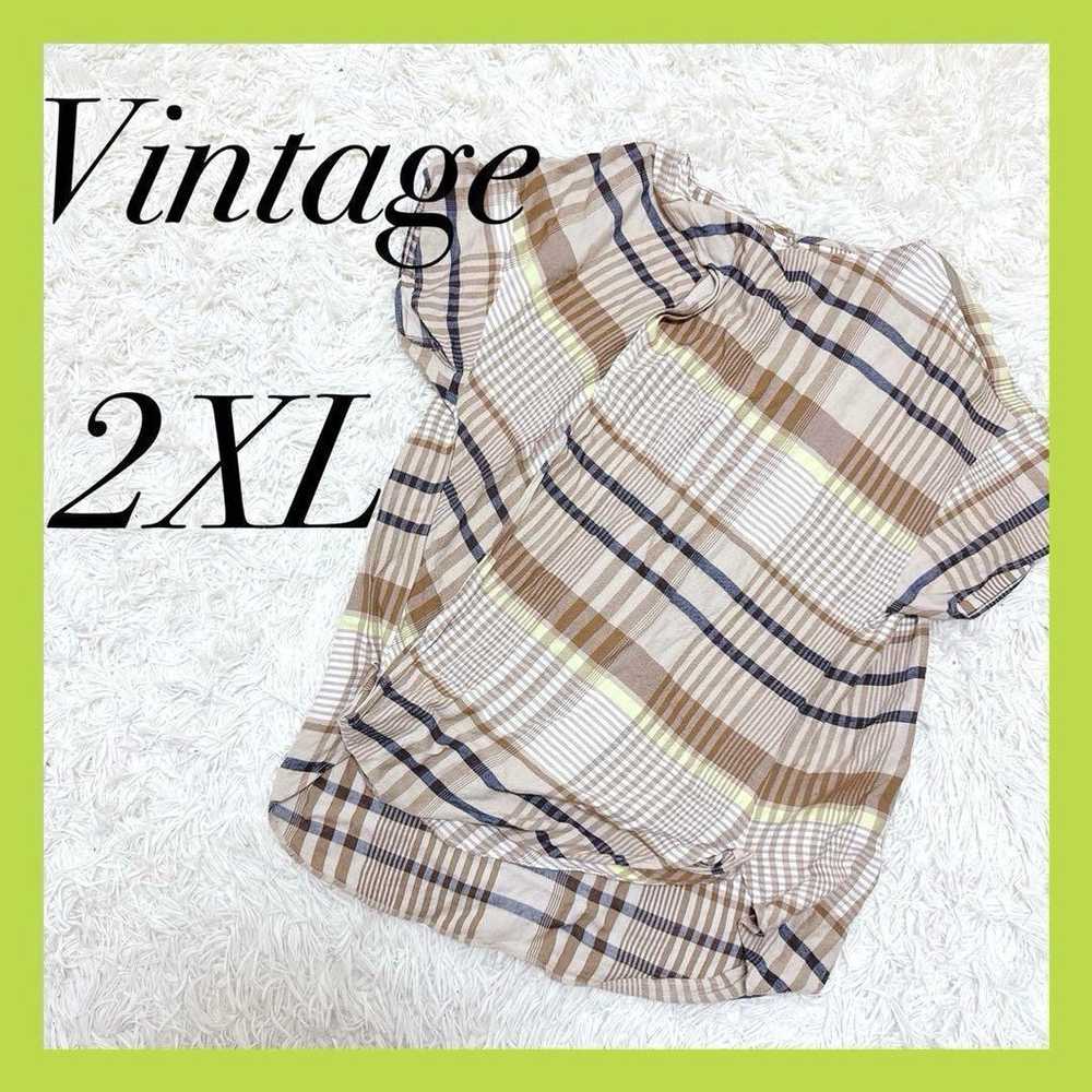 【Vintage】Linen Cashmere Blouse 2XL Check Pattern … - image 1