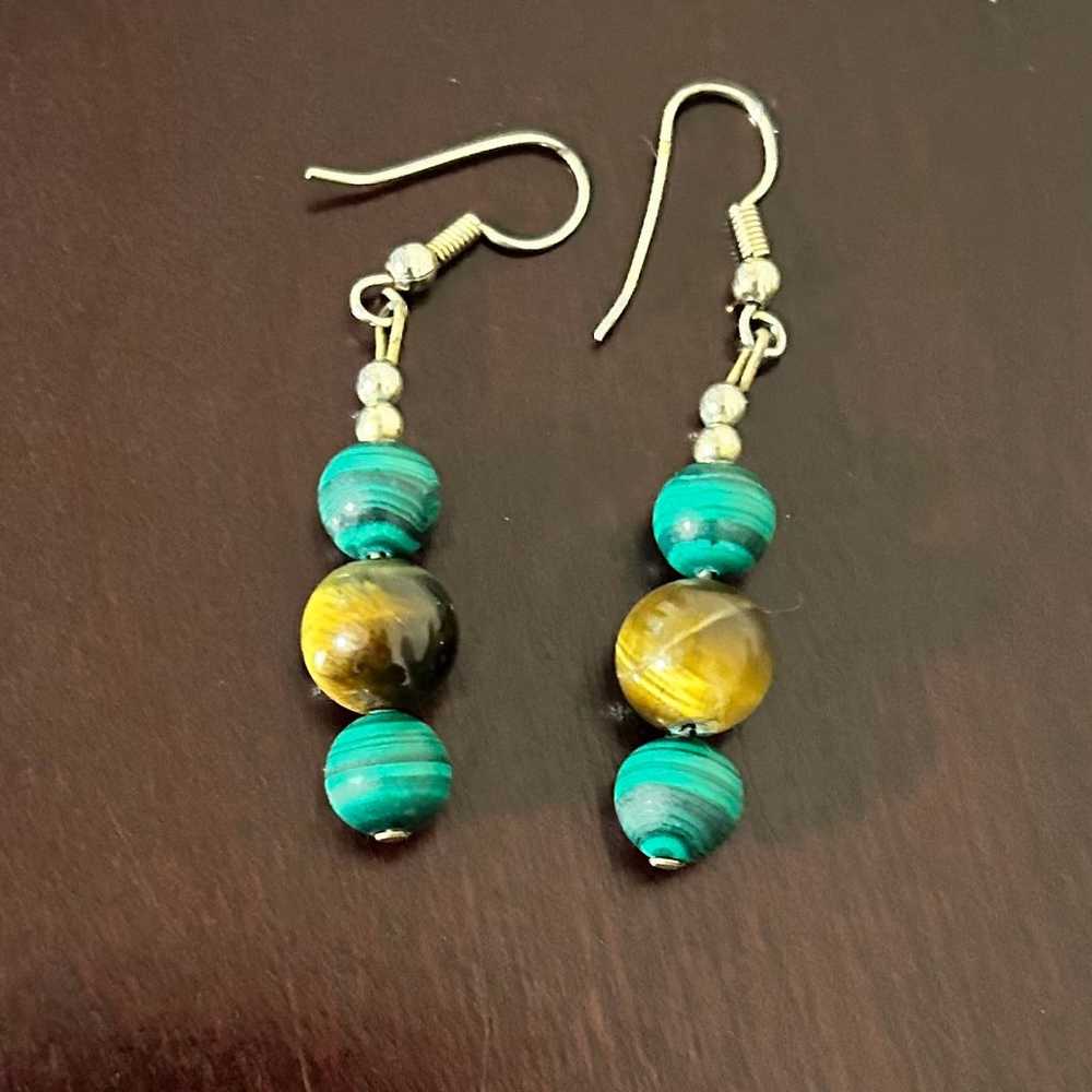 Genuine Malachite Tigers-Eye Earrings - image 1