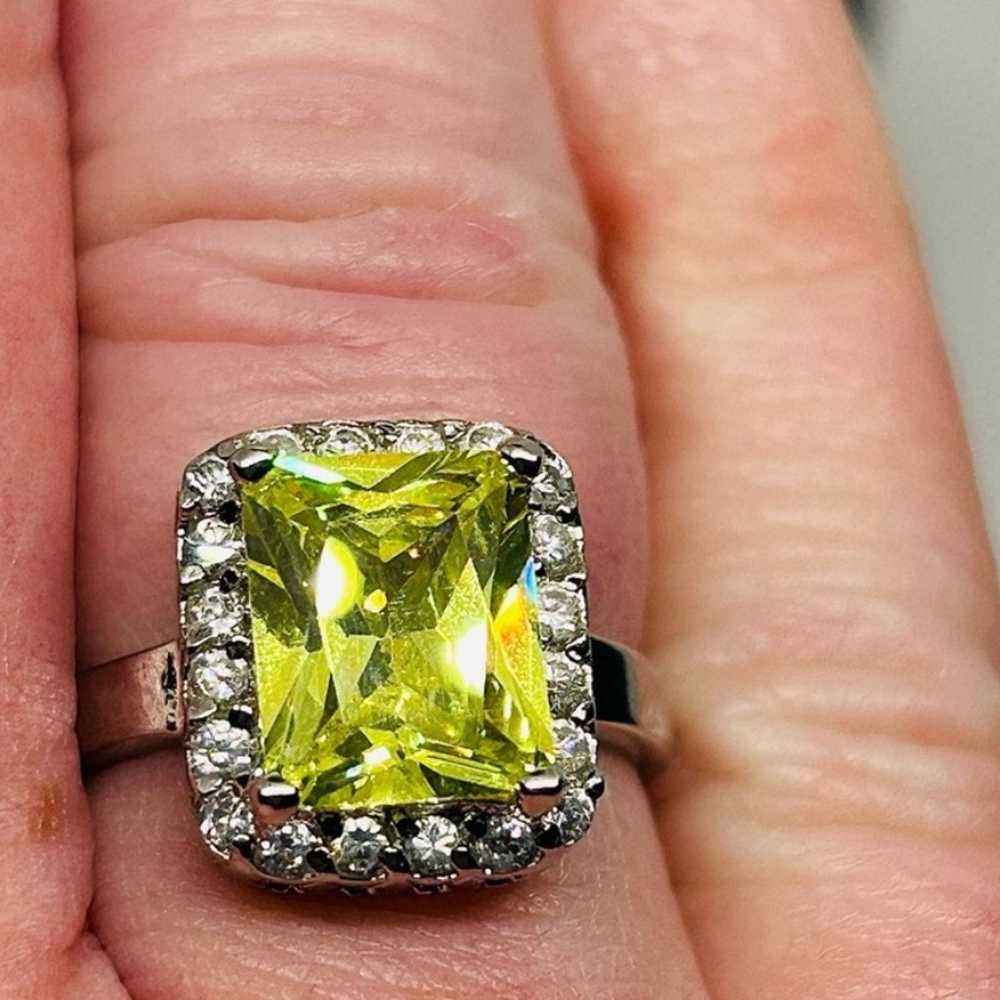 Vintage sz6.75 DESIGNER DBJ 4CT LIME QUARTZ & .60… - image 10