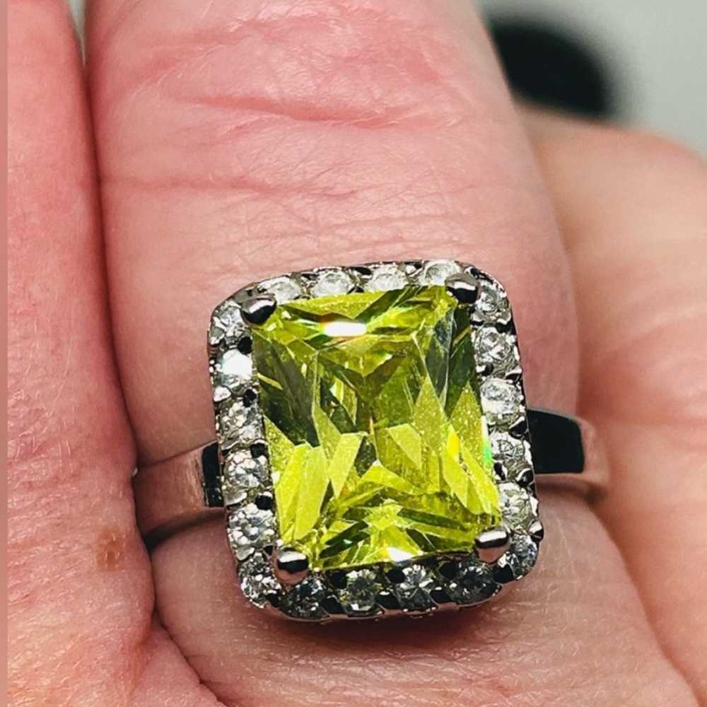 Vintage sz6.75 DESIGNER DBJ 4CT LIME QUARTZ & .60… - image 11