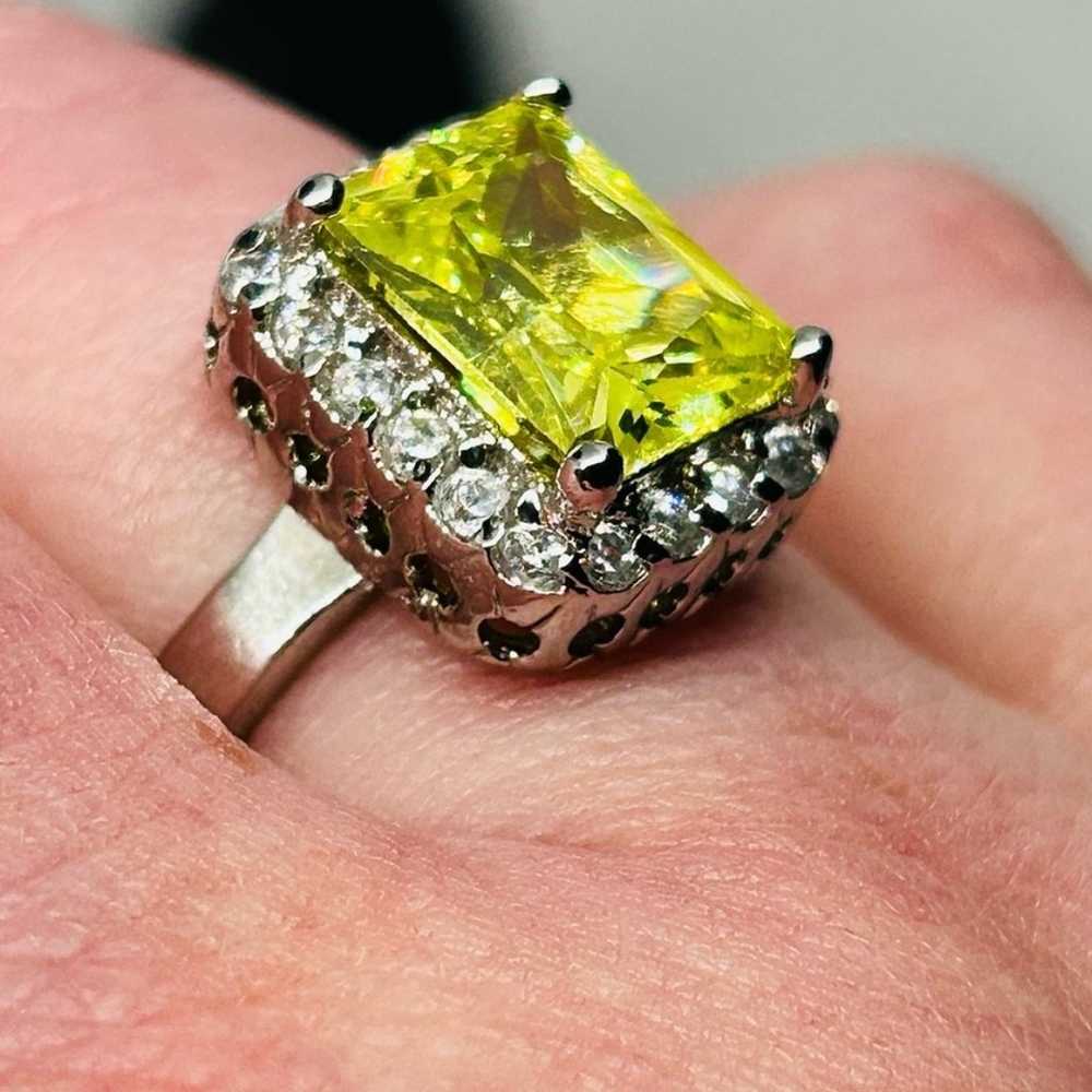 Vintage sz6.75 DESIGNER DBJ 4CT LIME QUARTZ & .60… - image 12