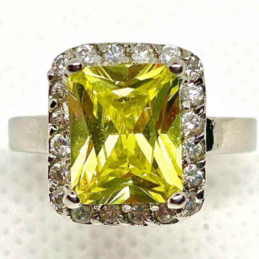 Vintage sz6.75 DESIGNER DBJ 4CT LIME QUARTZ & .60… - image 2