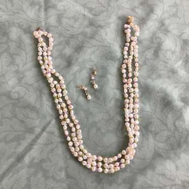 Vintage Pearl and Gem Stone Necklace/Earring Set i