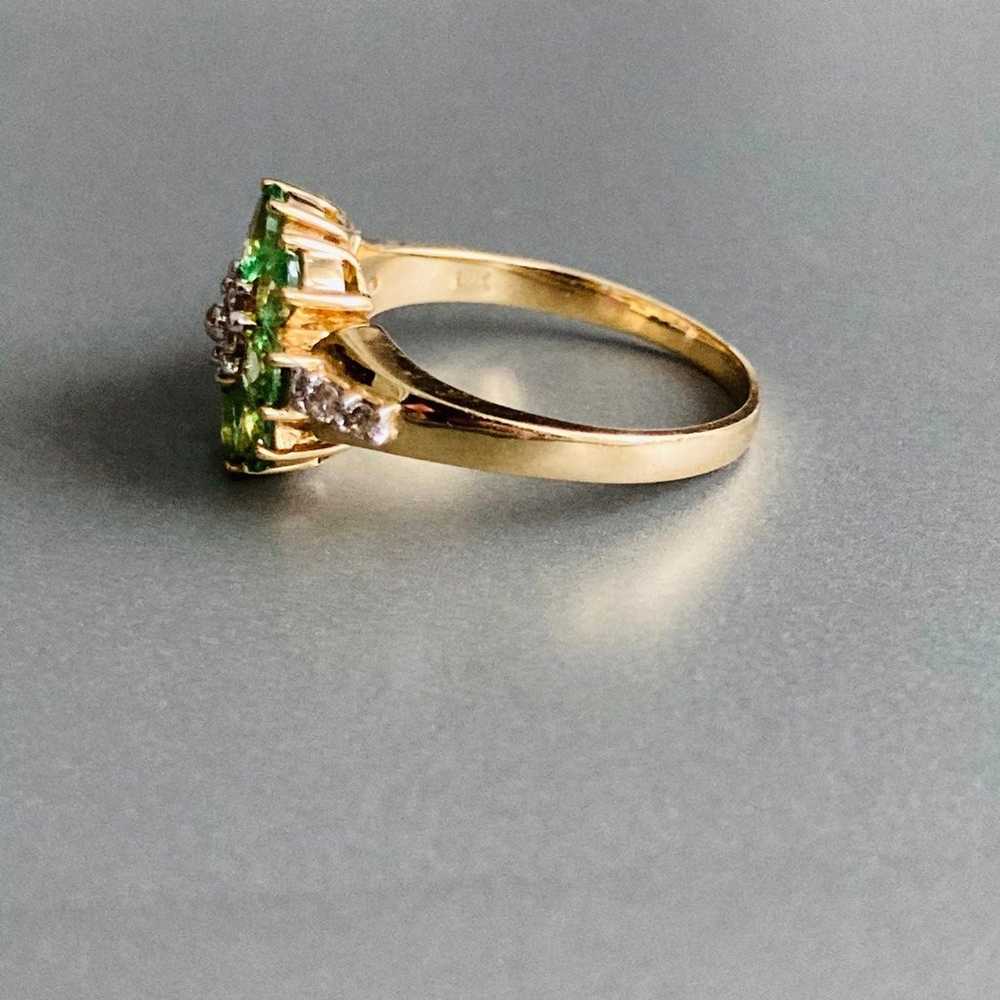 14K Gold Diamonds & Green Spinel Flower Cluster R… - image 10