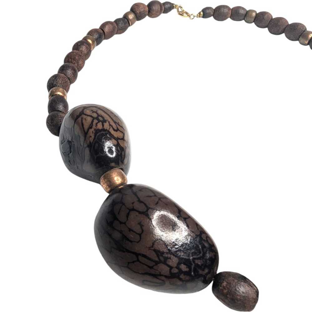 Boho Dark Brown Smooth Wooden Beaded Necklace Vin… - image 4