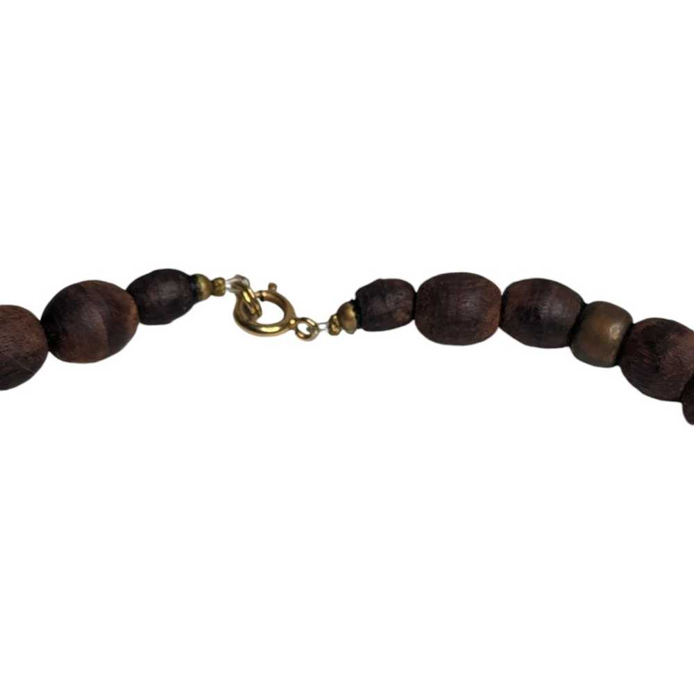 Boho Dark Brown Smooth Wooden Beaded Necklace Vin… - image 6