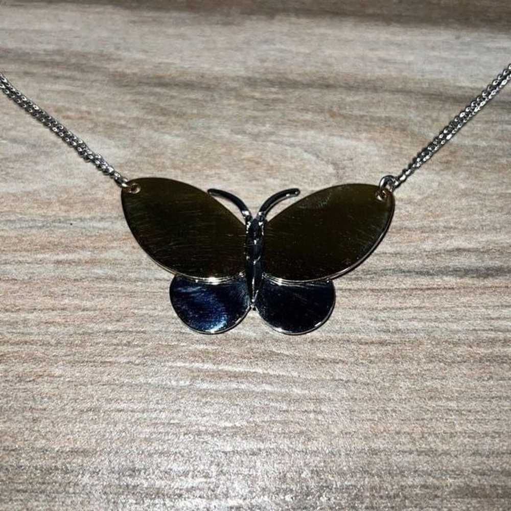 Vintage Avon Signed Butterfly Pendant Mixed Metal… - image 2