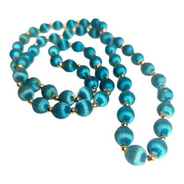 Teal Blue Satin Fabric Covered Beads Long Beaded N