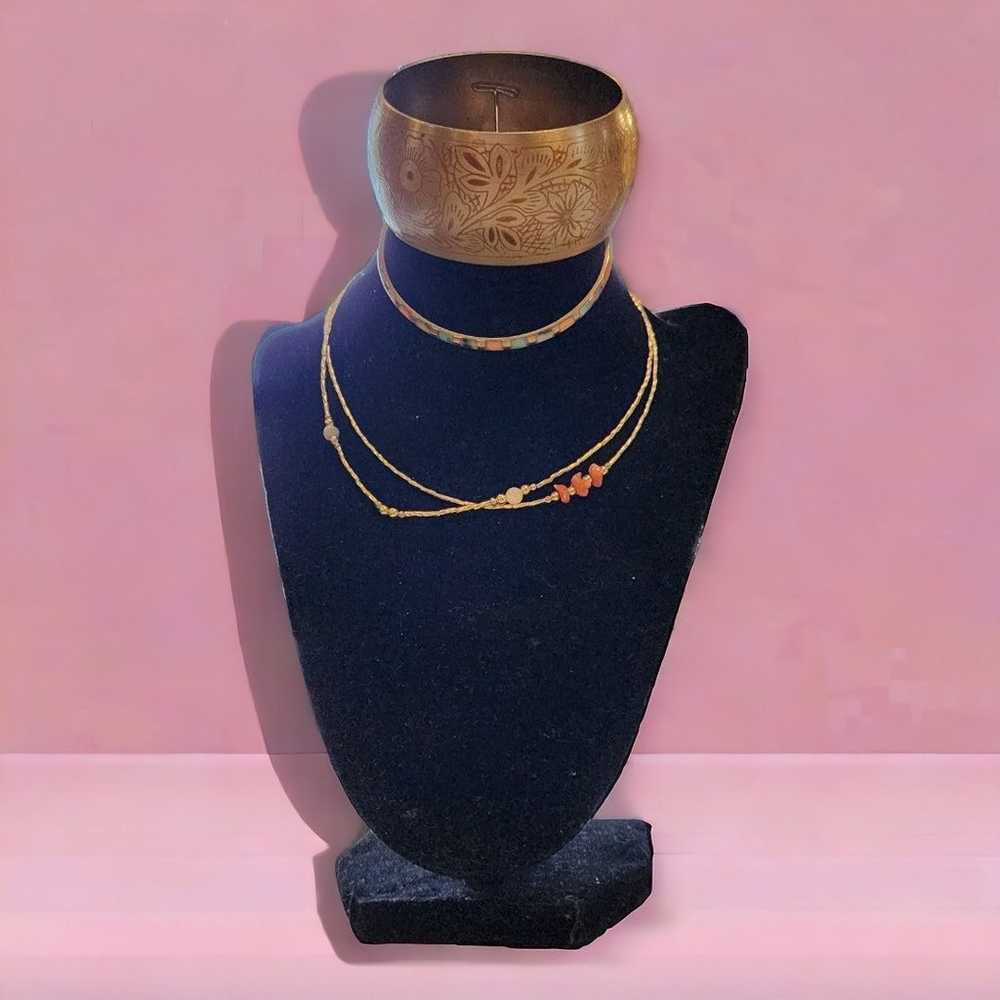 2 Gold Tone Collar Bone Choker Necklaces & 2 Gold… - image 4