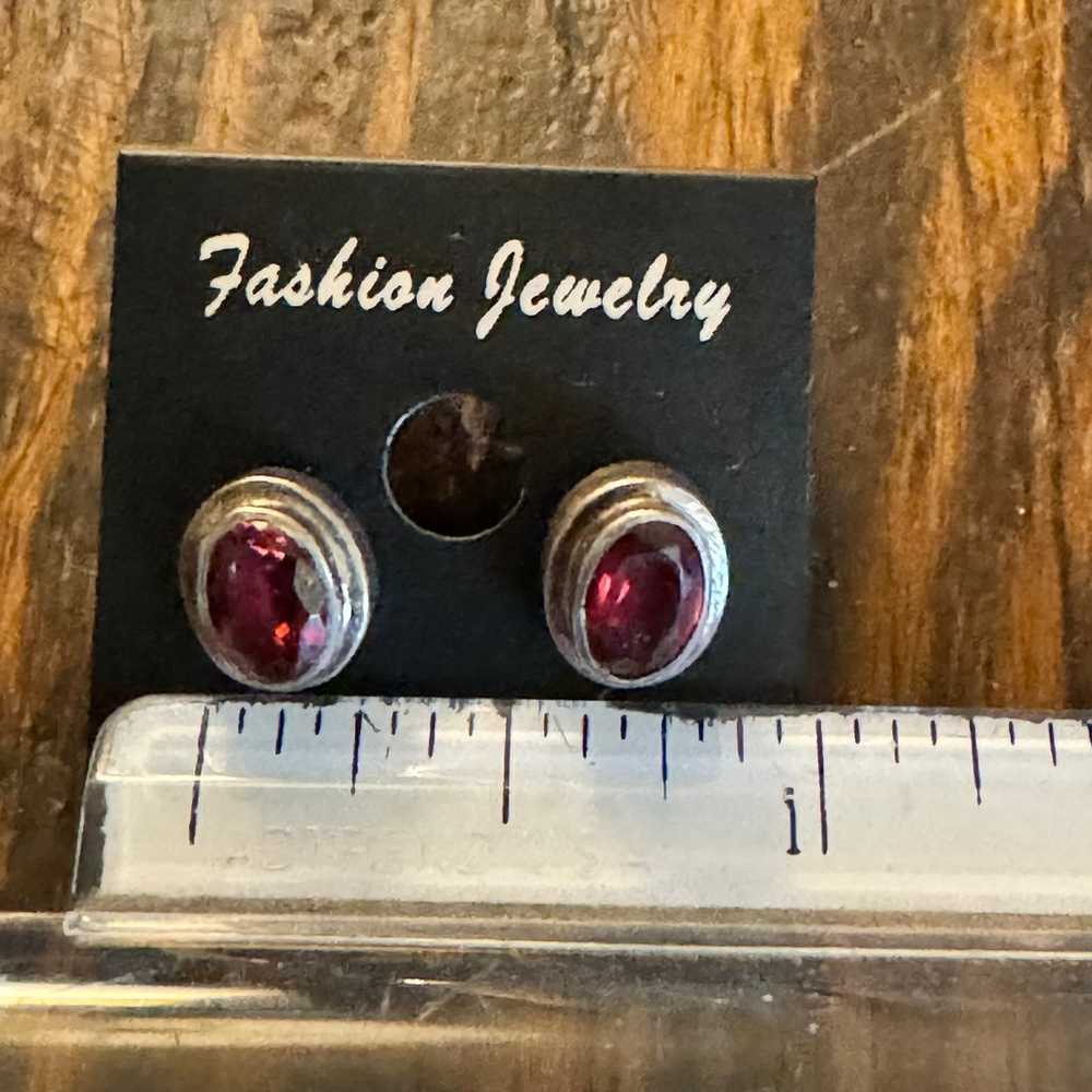 Vintage Sterling 925 Faceted Garnet Oval Stud Pie… - image 1