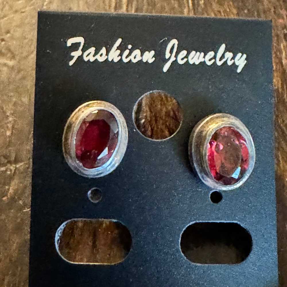 Vintage Sterling 925 Faceted Garnet Oval Stud Pie… - image 3