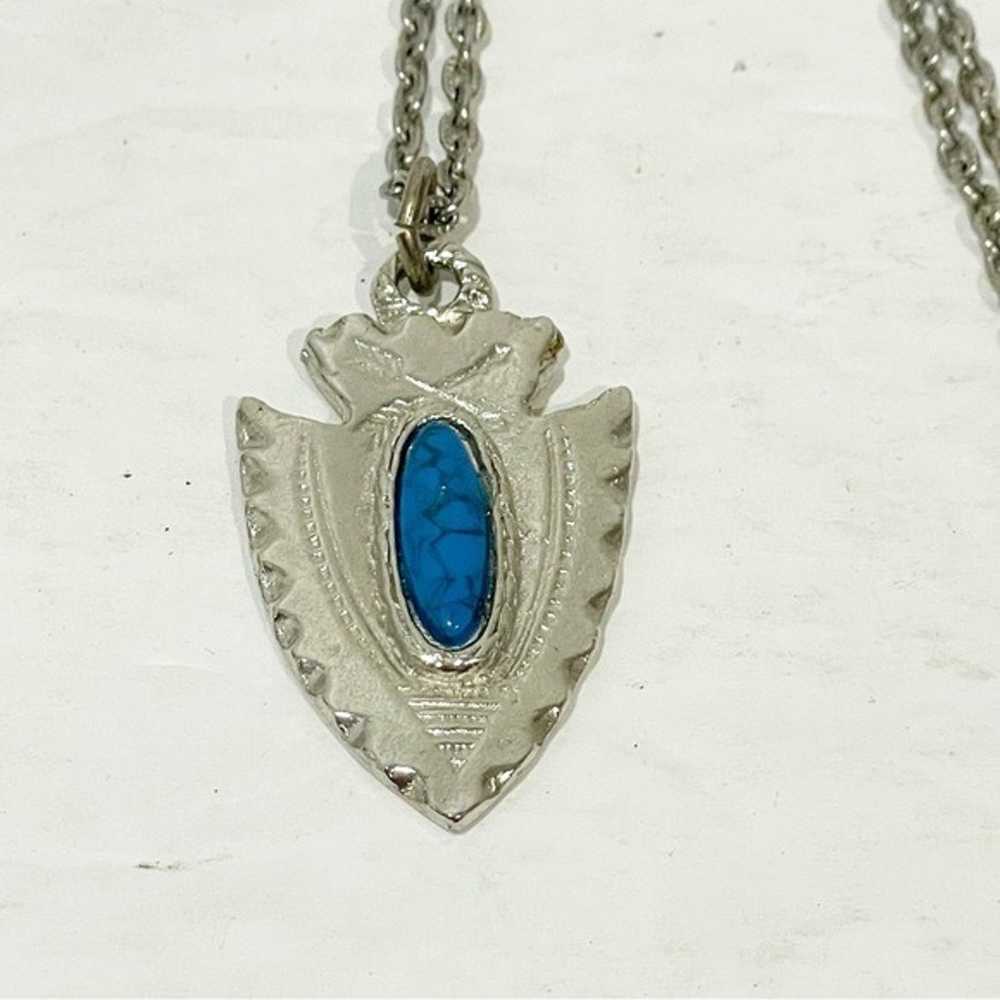 Vintage Turquoise Arrowhead Pendant Necklace - image 2