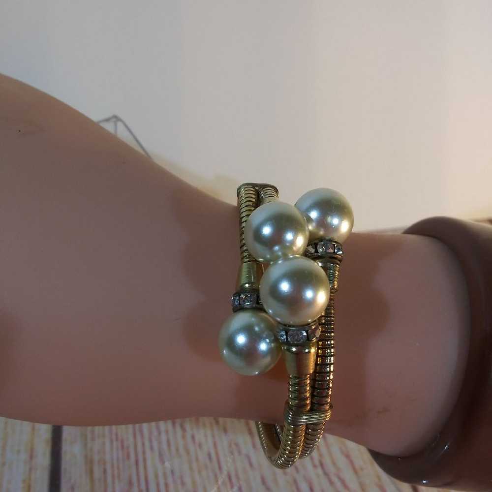 Vintage faux pearl & rhinestone Bracelet - image 1