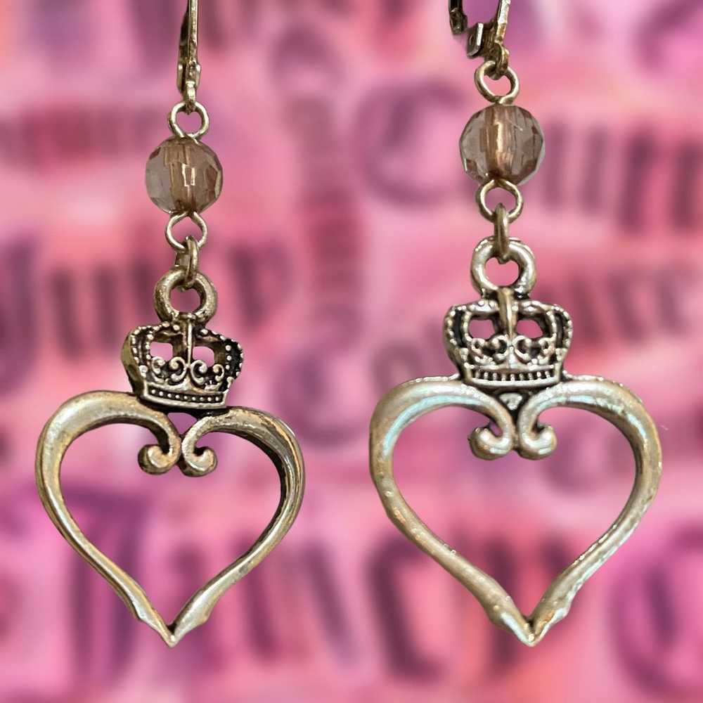 Vintage Y2K JUICY COUTURE Silver Heart & Crown Le… - image 3