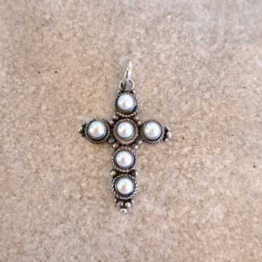 Vintage pearl cross pendant - image 1