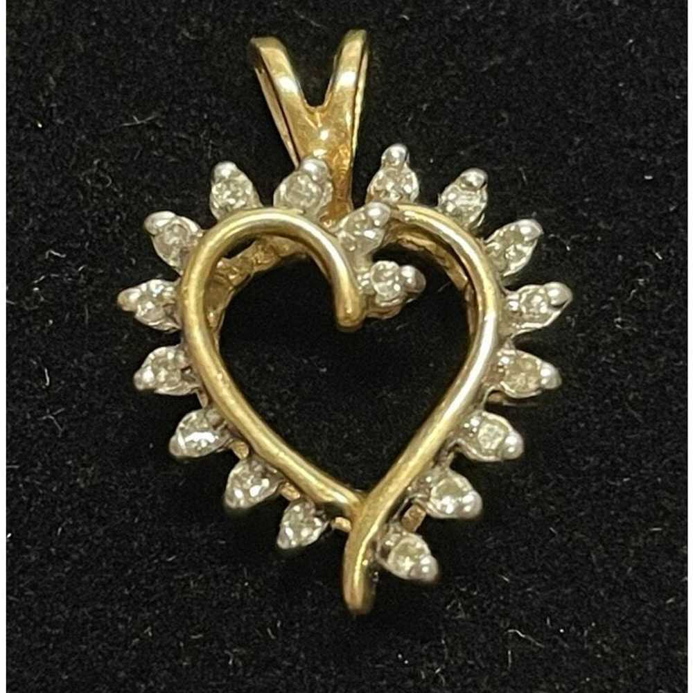 Vintage 14K Yellow Gold Heart Diamond Pendant - image 1