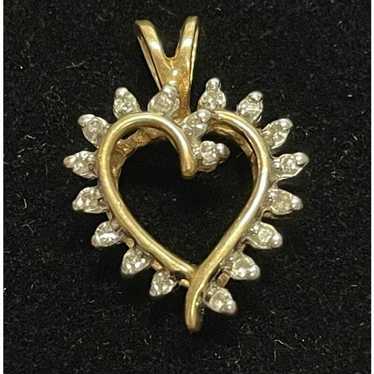 Vintage 14K Yellow Gold Heart Diamond Pendant - image 1