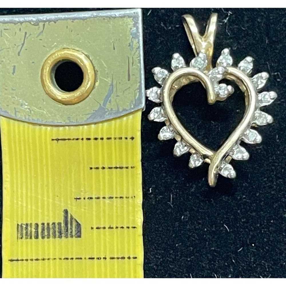 Vintage 14K Yellow Gold Heart Diamond Pendant - image 3