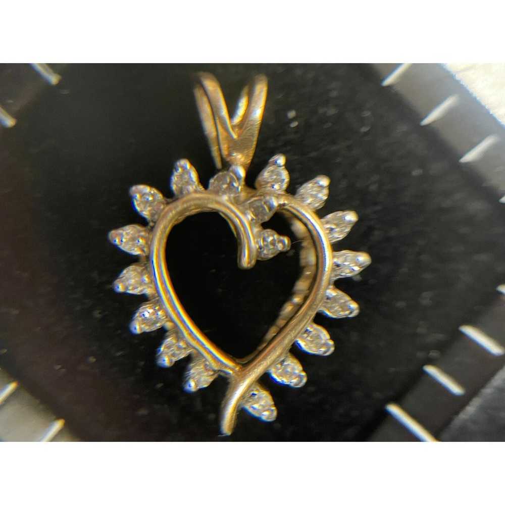 Vintage 14K Yellow Gold Heart Diamond Pendant - image 7