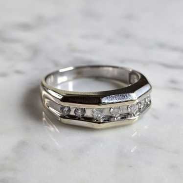 Mens Vintage Estate 14k White Gold Diamond Ring 7.