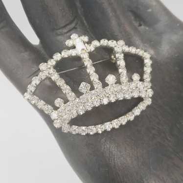 Vintage Crystal Crown Rhinestone Silver Tone Broo… - image 1