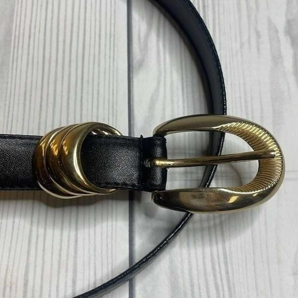 90s vintage Black Faux Leather Belt with Gold Har… - image 2