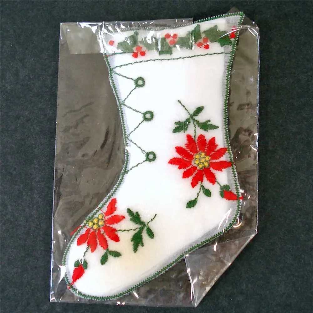 Christmas Embroidered Poinsettia Holly Hankies an… - image 4