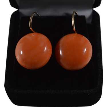 Estate 14K Gold Large Salmon Coral Earrings - image 1