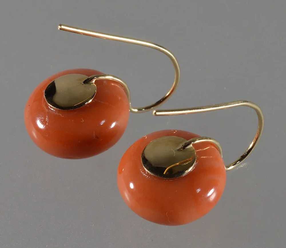 Estate 14K Gold Large Salmon Coral Earrings - image 4