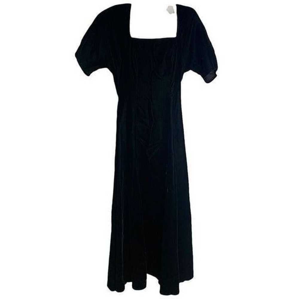 Vintage 80s Velvet Fit N Flare Dress S Black Goth… - image 2