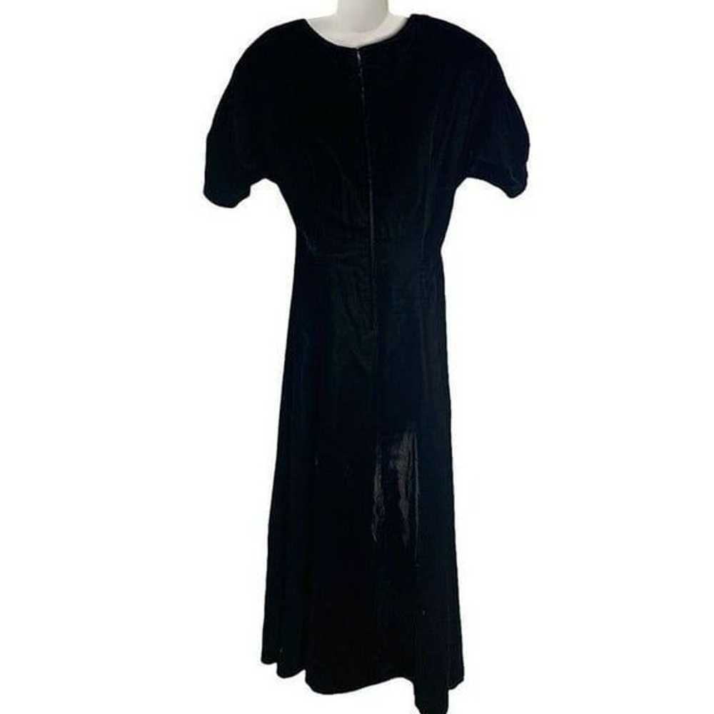 Vintage 80s Velvet Fit N Flare Dress S Black Goth… - image 4