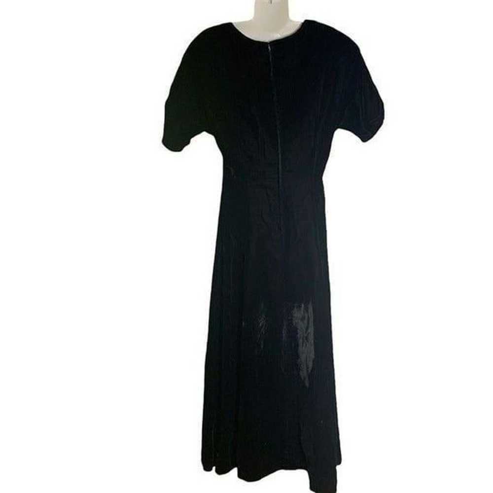 Vintage 80s Velvet Fit N Flare Dress S Black Goth… - image 5