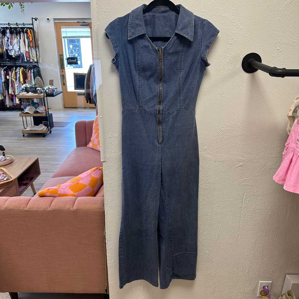 1970’s vintage denim wide leg jumpsuit - image 1