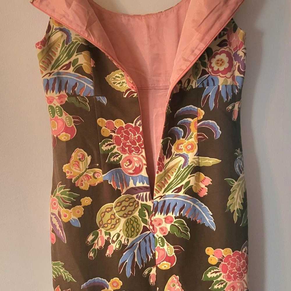 Vintage 1990s Deep Scoop Neck Empire Exotic Flora… - image 1