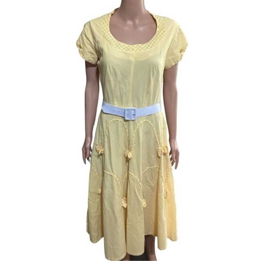 Vintage Yellow Gingham Fit & Flare Dress L - image 1