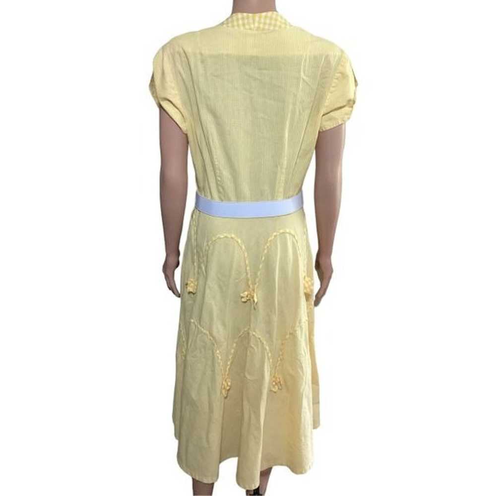 Vintage Yellow Gingham Fit & Flare Dress L - image 2