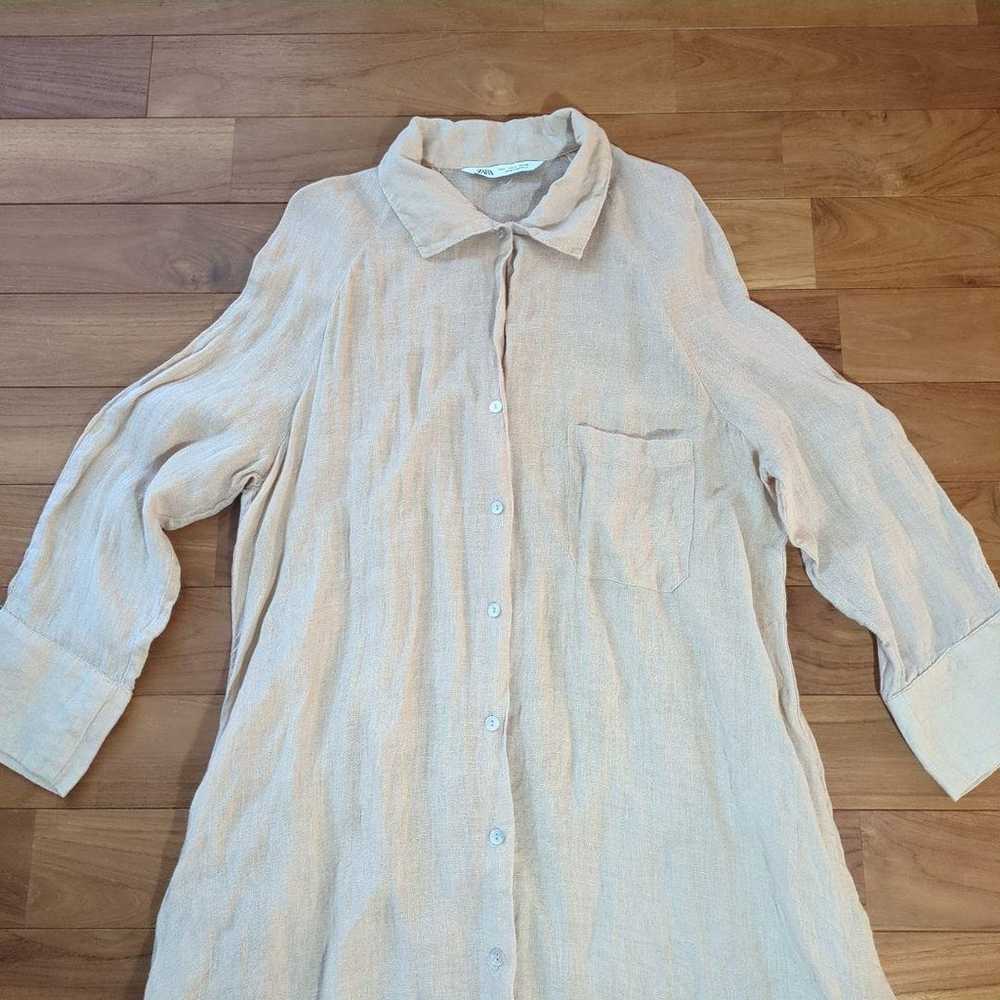 ZARA ◆ Long-sleeve Linen Long Shirt Dress Size L - image 2