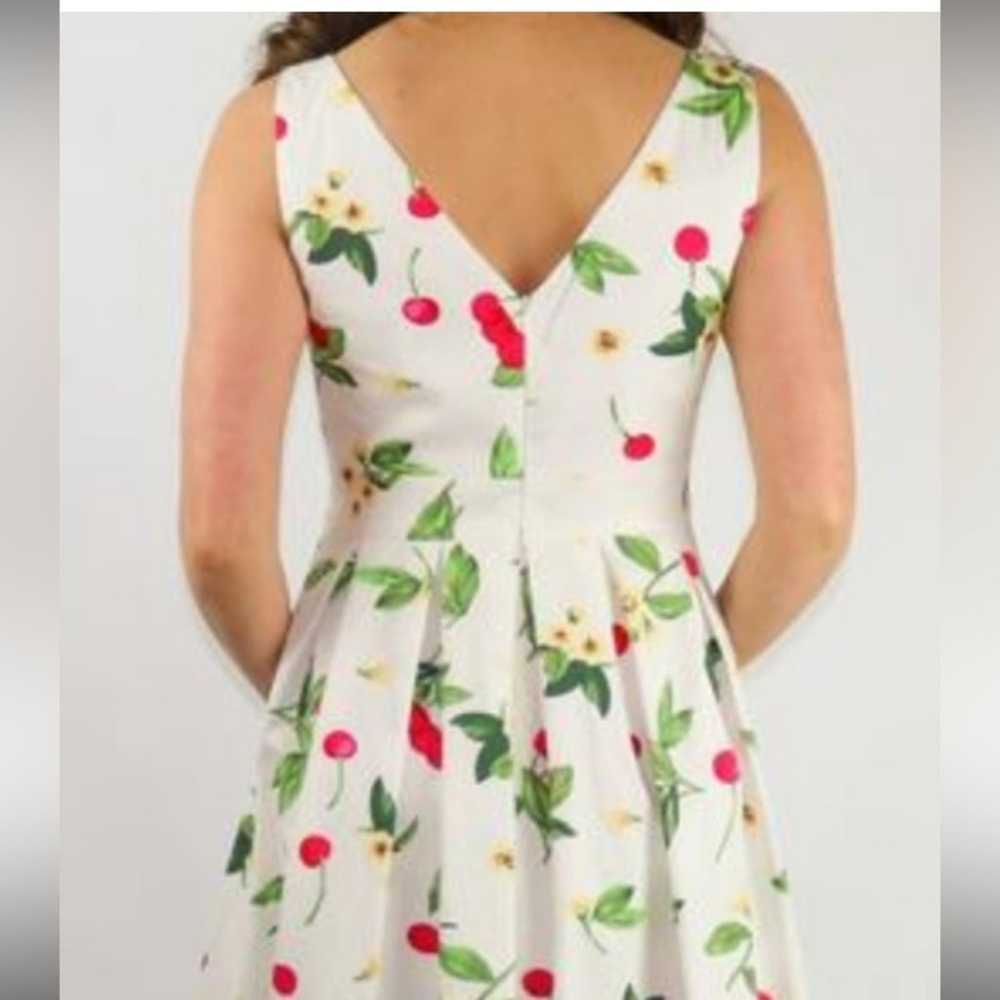 Retro White Cherry Blossom MIDI Dress Size Large - image 2