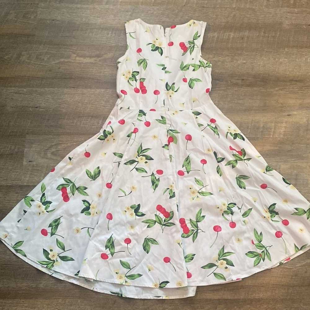 Retro White Cherry Blossom MIDI Dress Size Large - image 9