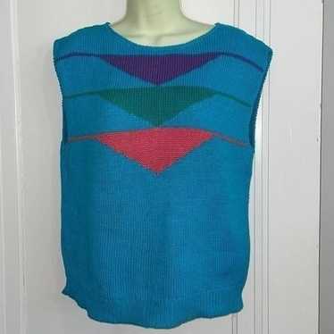 Vtg 80s Alpenblick turquoise blue cotton sleeveles