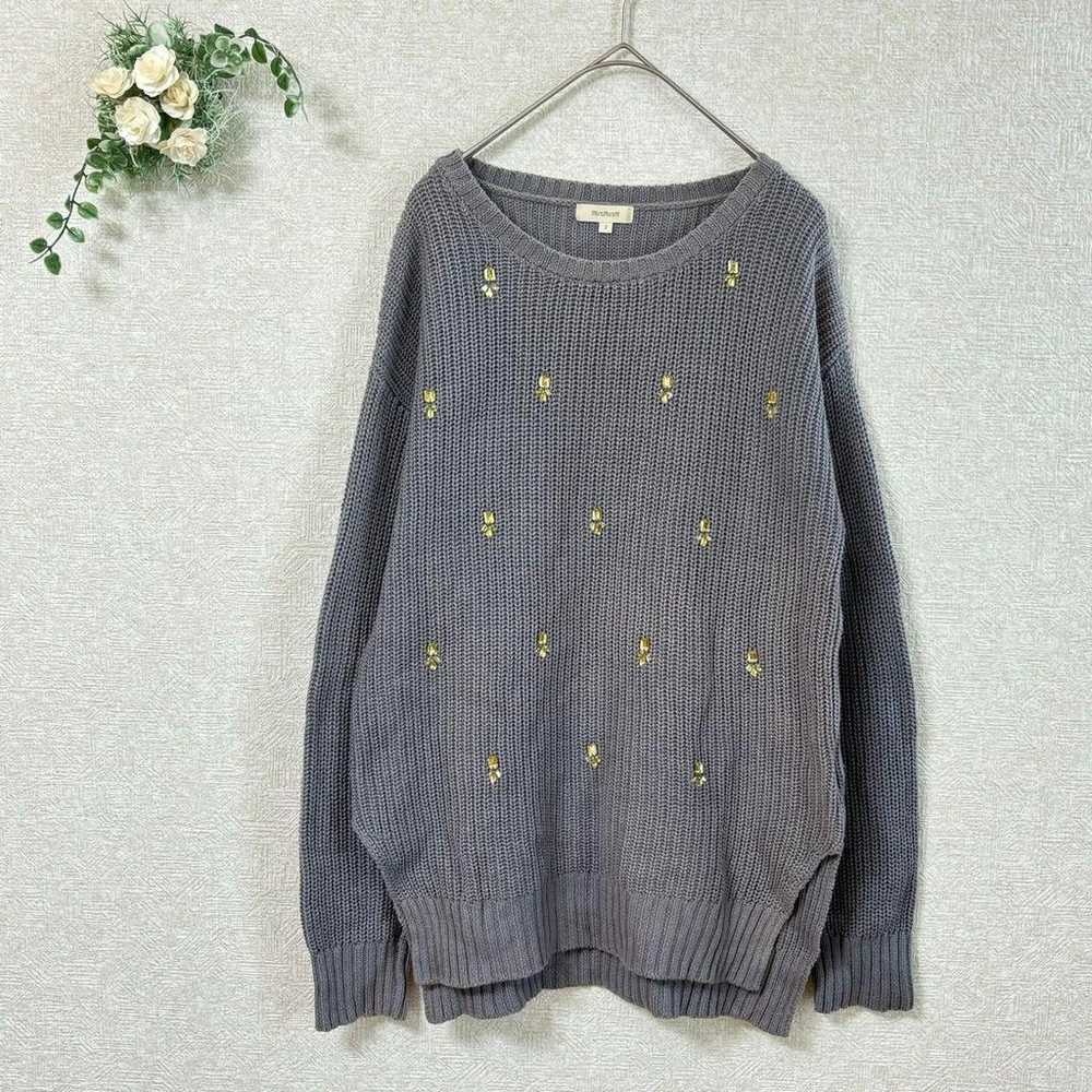 Hash Ash Knit M Grey with Beads Studs Ribbed Casu… - image 1