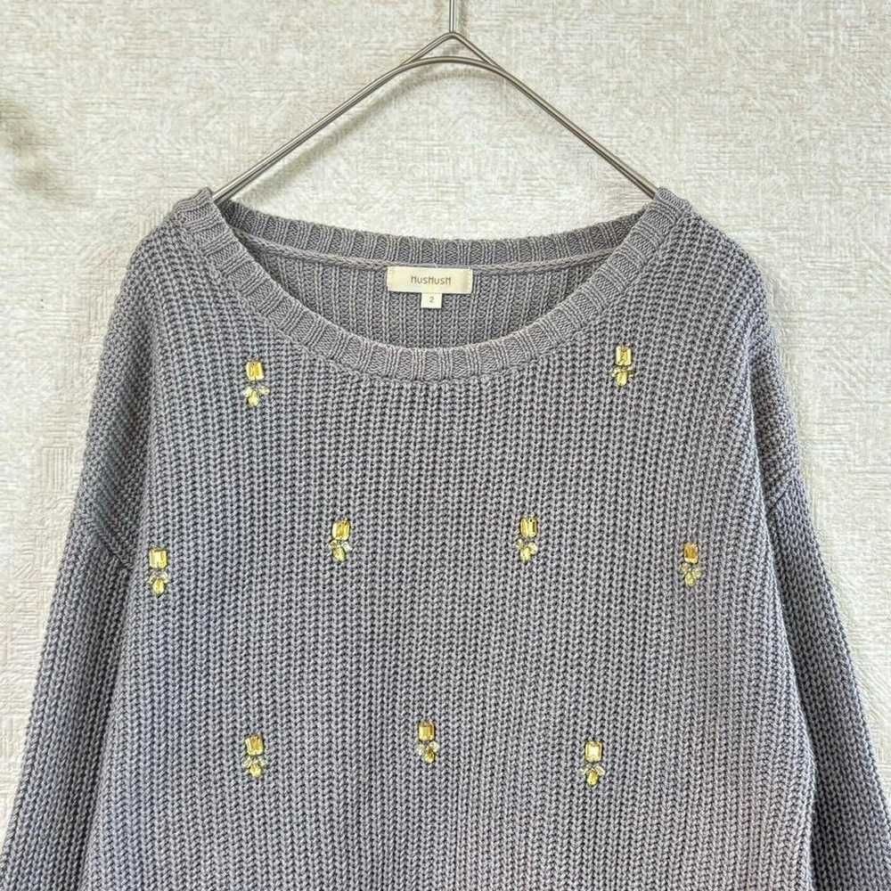 Hash Ash Knit M Grey with Beads Studs Ribbed Casu… - image 2