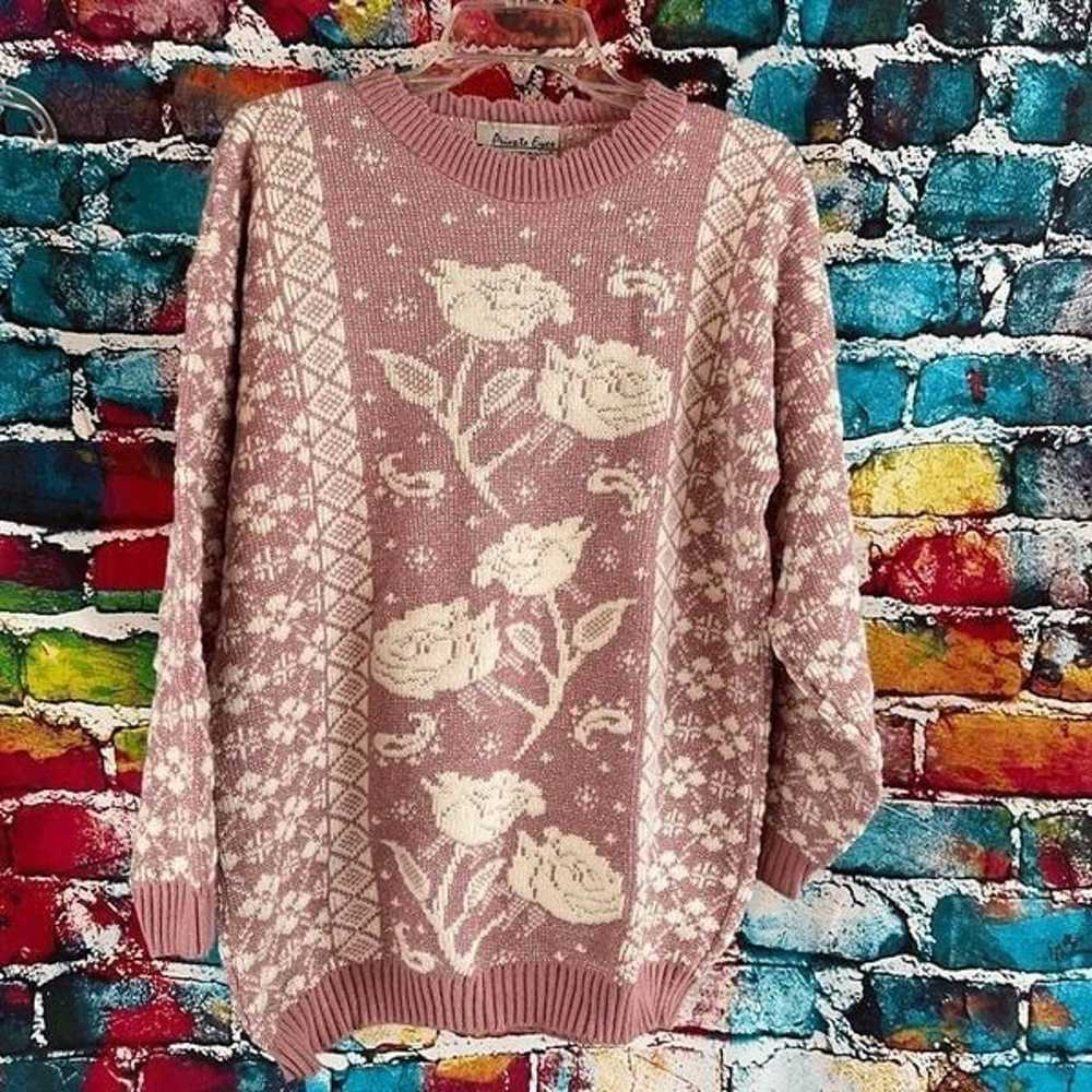 Vintage Private Eyes Adele Knit Pink Glitter Rose… - image 1