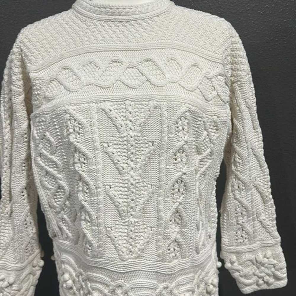 VTG Laura Ashley Cotton Cable Knit Oversized Fish… - image 3