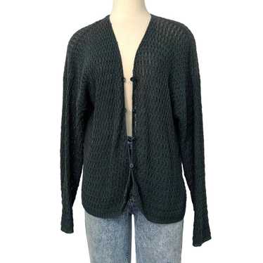 Eileen Fisher Linen Cardigan Open Knit Forest Gre… - image 1