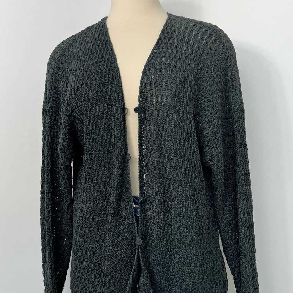 Eileen Fisher Linen Cardigan Open Knit Forest Gre… - image 2