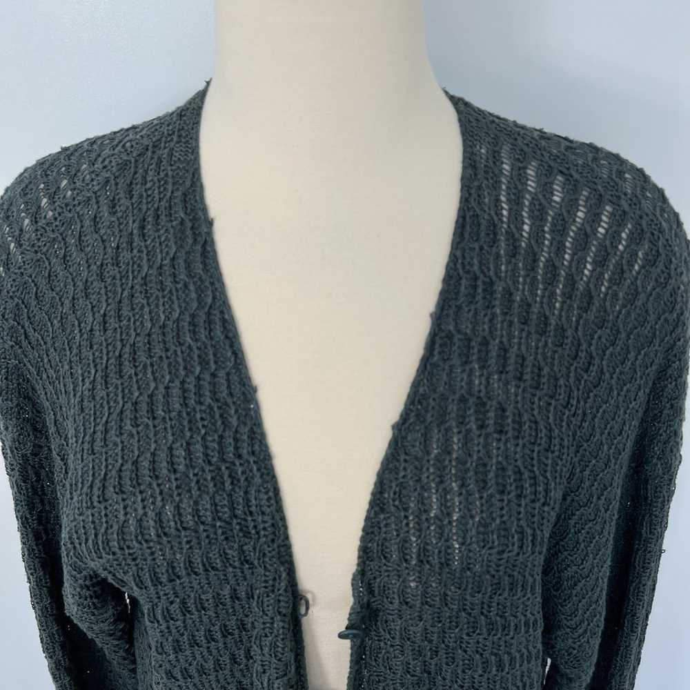 Eileen Fisher Linen Cardigan Open Knit Forest Gre… - image 3