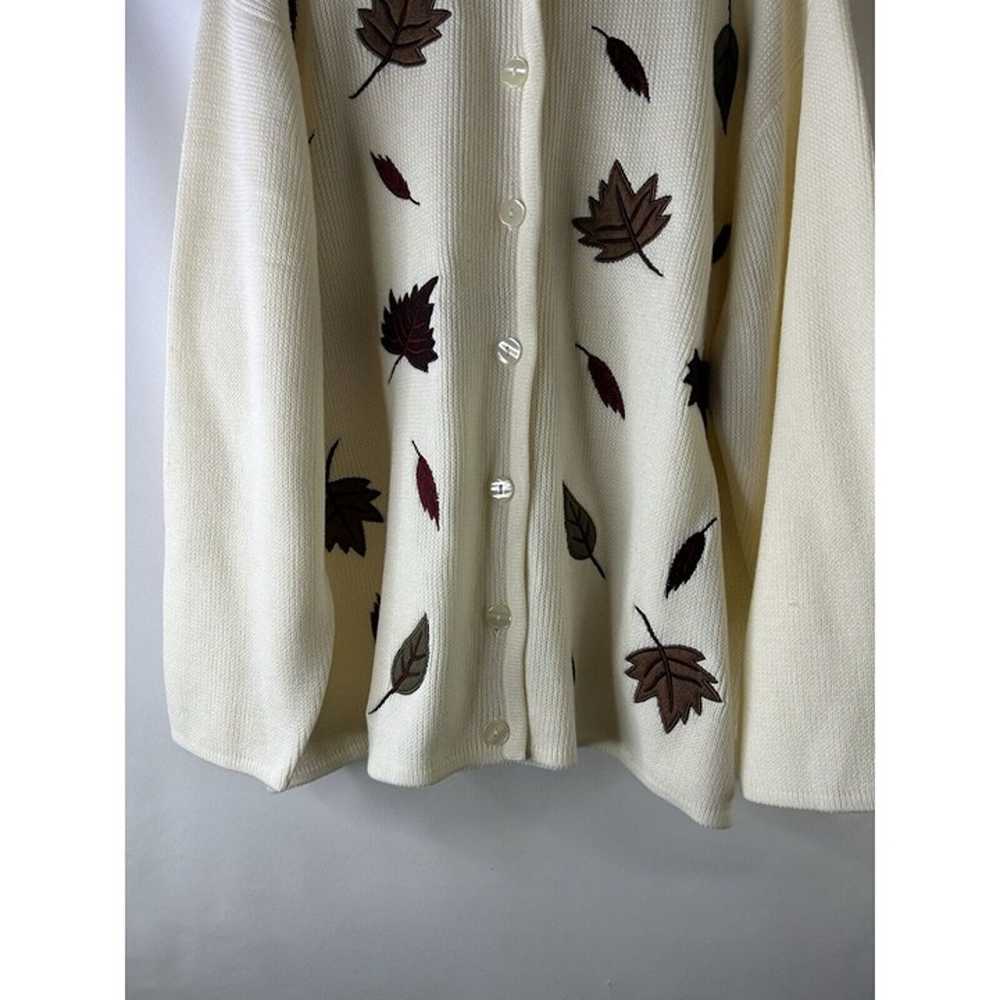 VTG 90s Womens 1XL Fall Leaves Knit Collared Butt… - image 2