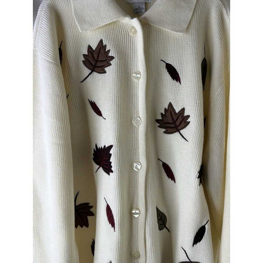 VTG 90s Womens 1XL Fall Leaves Knit Collared Butt… - image 3