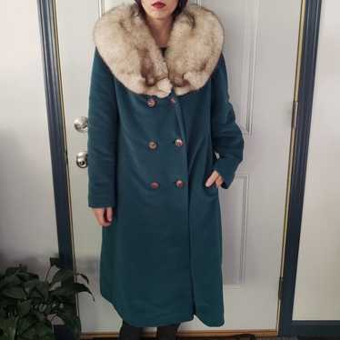 60s Green Cashmere(?) Overcoat with Fur Collar - image 1